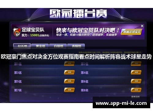 欧冠豪门焦点对决全方位观赛指南看点时间解析阵容战术球星走势 欧冠豪门焦点对决全方位观赛指南看点时间解析阵容战术球星走势